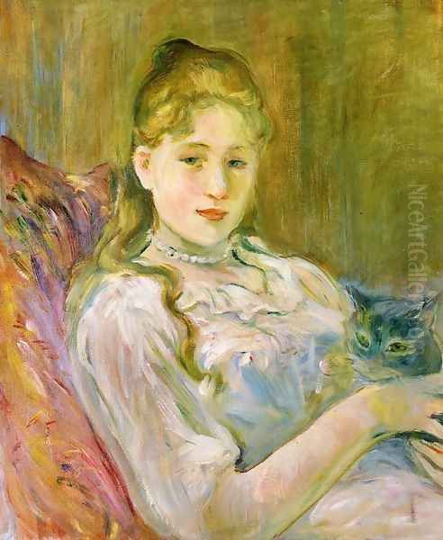 Girl with Cat Oil Painting by Berthe Morisot