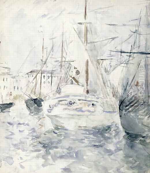 White Boat in the Port Nice 1881 Oil Painting by Berthe Morisot