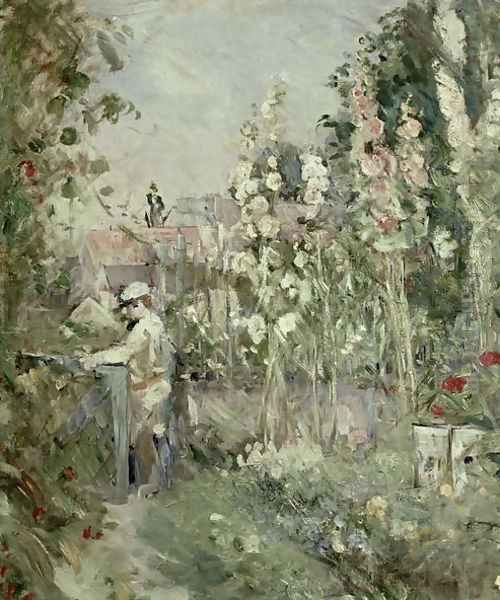 Young Boy in the Hollyhocks Oil Painting by Berthe Morisot