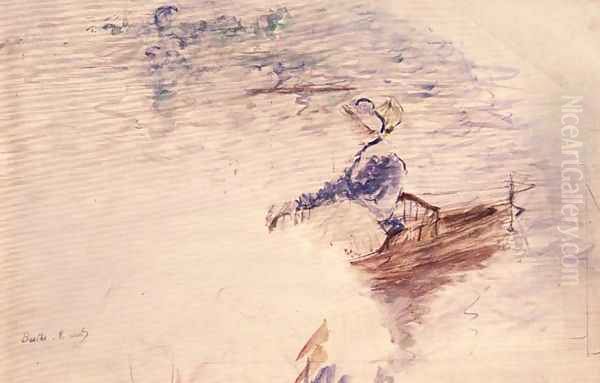 Sketch of a Young Woman in a Boat 1886 Oil Painting by Berthe Morisot