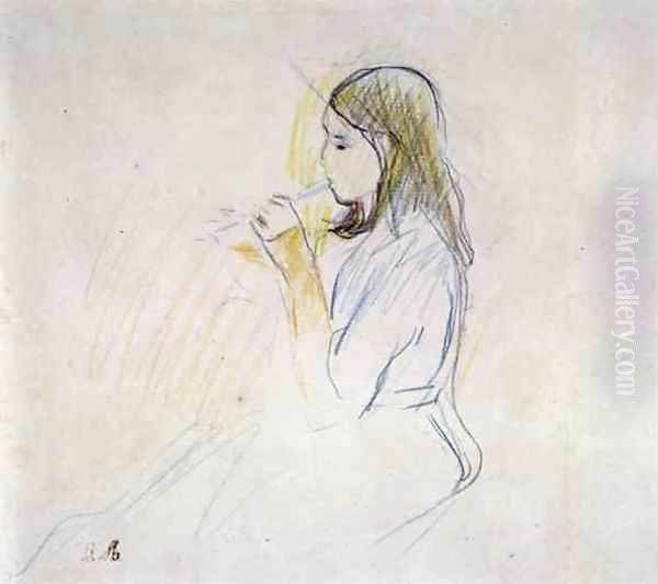 Manet's Daughter Playing the Recorder Oil Painting by Berthe Morisot