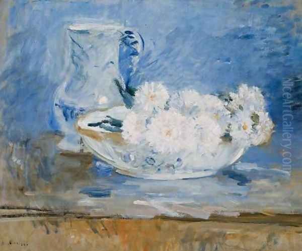 White Flowers in a Bowl Oil Painting by Berthe Morisot