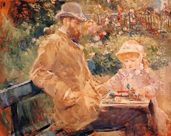 Eugene Manet and His Daughter at Bougival 1881 Oil Painting by Berthe Morisot