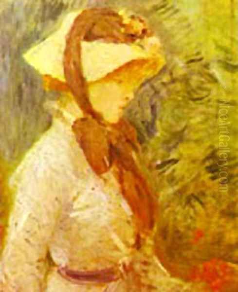 Young Woman With A Straw Hat 1884 Oil Painting by Berthe Morisot