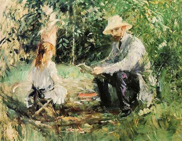 Eugene Manet and His Daughter in the Garden Oil Painting by Berthe Morisot