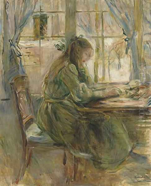 Jeune fille ecrivant Oil Painting by Berthe Morisot