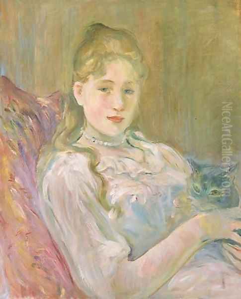 La jeune fille au chat Oil Painting by Berthe Morisot