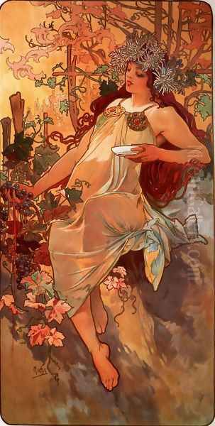 Autumn Oil Painting by Alphonse Maria Mucha