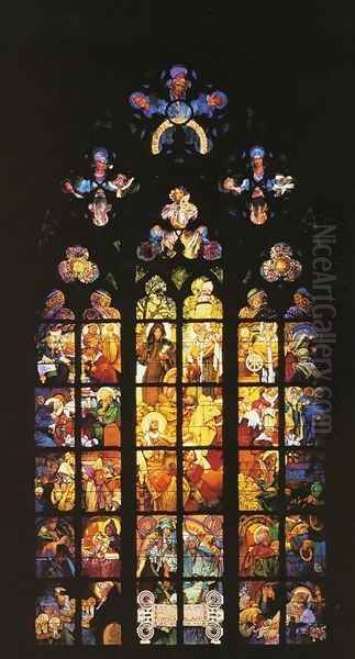 Stained-Glass Window in St. Vitus Cathedral Oil Painting by Alphonse Maria Mucha