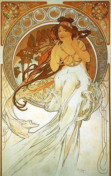 Music. From The Arts Series. 1898 Oil Painting by Alphonse Maria Mucha