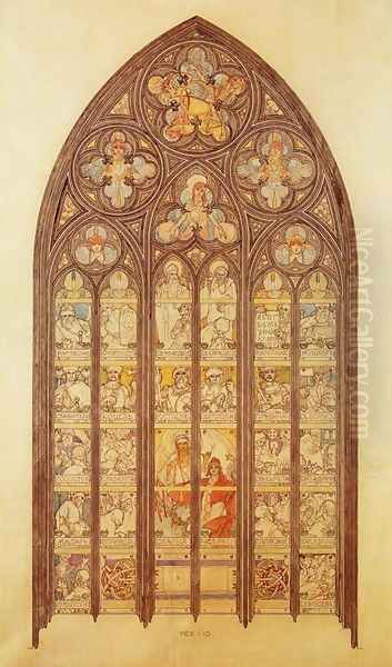 Design for a stained-glass window in St. Vitus Cathedral, 1931 Oil Painting by Alphonse Maria Mucha