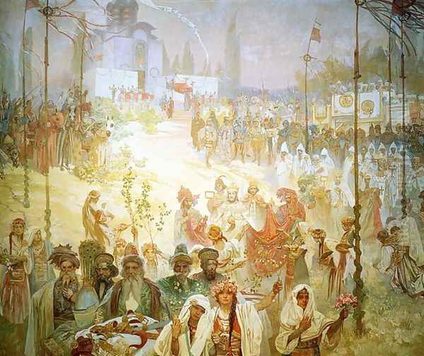 The Coronation of the Serbian Tsar Stepan Dusan as East Roman Emperor, 1926 Oil Painting by Alphonse Maria Mucha