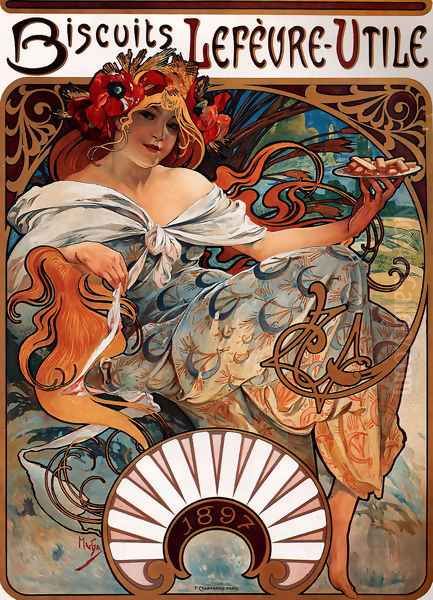 Biscuits Lefevre Utile Oil Painting by Alphonse Maria Mucha