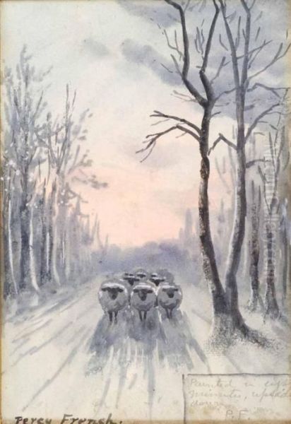 Sheep In Winter Oil Painting by William Percy French