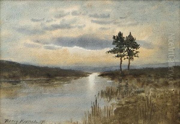 Bogland River With Two Trees Oil Painting by William Percy French