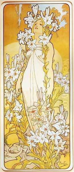 Lily. From The Flowers Series. 1898 Oil Painting by Alphonse Maria Mucha