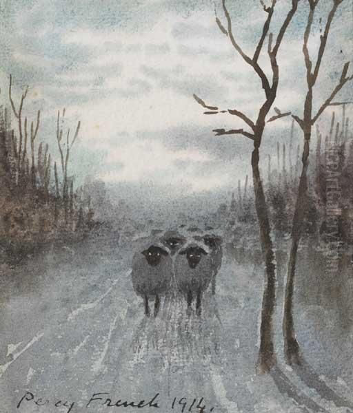 Sheep In Moonlight Oil Painting by William Percy French