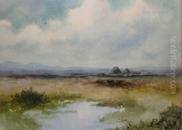 Bogland With Turf Stacks Oil Painting by William Percy French