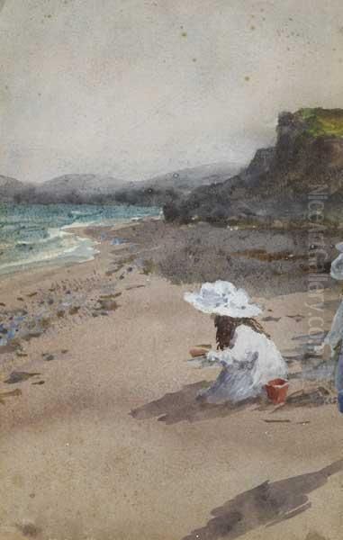 Children Playing On Beach Oil Painting by William Percy French