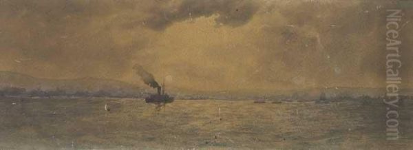 Steamship In Bay Oil Painting by William Percy French