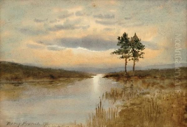 River Scene Atdusk Oil Painting by William Percy French