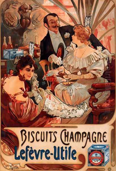 Biscuits Champagne Lefevre Utile Oil Painting by Alphonse Maria Mucha