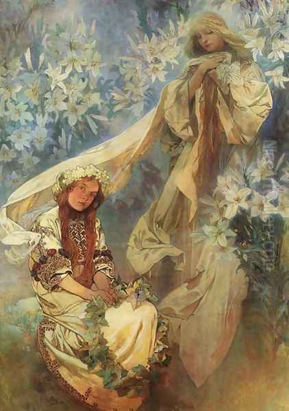 Madonna of the Lilies, 1905 Oil Painting by Alphonse Maria Mucha