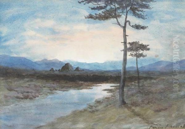 Bog River With View Of The Twelve Pins,county Galway Oil Painting by William Percy French