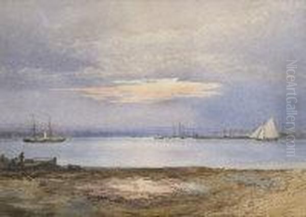 Shipping In An Estuary Oil Painting by William Percy French