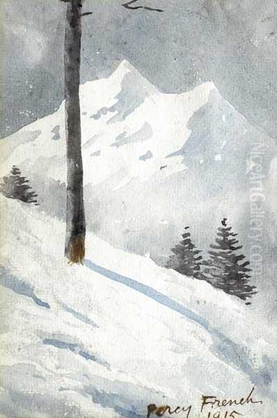 Alpine Snow Scene With Spruce Trees Oil Painting by William Percy French