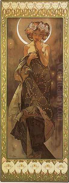 The Moon. From The Moon and the Stars Series. 1902 Oil Painting by Alphonse Maria Mucha