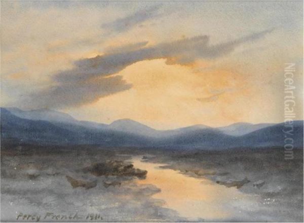 Sunset Over Bog Landscape Oil Painting by William Percy French