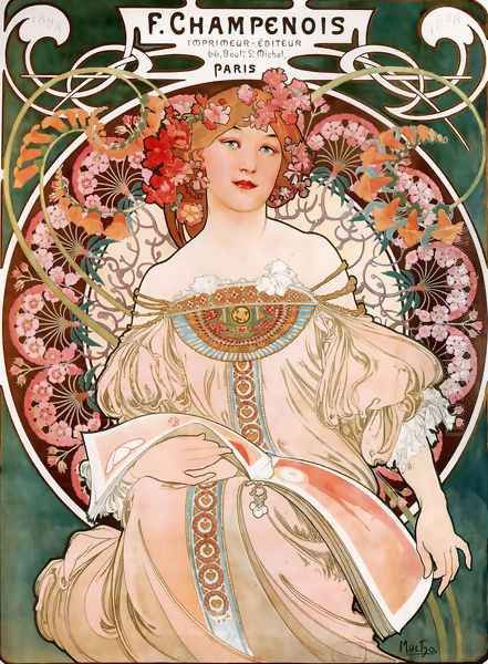 F Champenois Imprimeur Editeur Oil Painting by Alphonse Maria Mucha