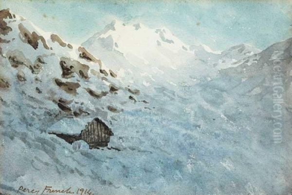 An Alpine Log Cabin Oil Painting by William Percy French