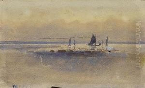 Sailing Boats At Dusk, A Pair by William Percy French