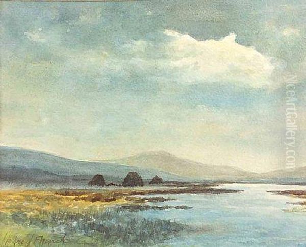 Boglands & Turf Stacks Connemara Oil Painting by William Percy French