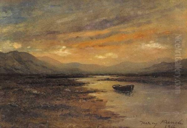 Boat Moored In An Estuary Oil Painting by William Percy French