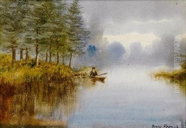 Canoeing On A River Oil Painting by William Percy French