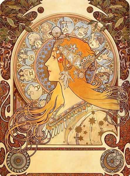 Zodiac, 1896 Oil Painting by Alphonse Maria Mucha