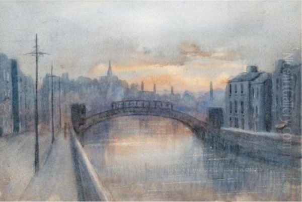 The Ha'penny Bridge, Dublin Oil Painting by William Percy French