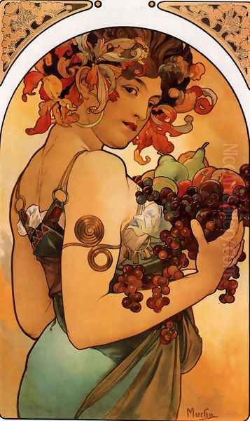 Fruit Oil Painting by Alphonse Maria Mucha