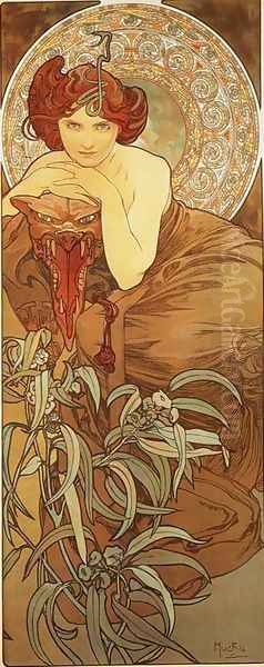 Emerald. From The Precious Stones Series. 1900 Oil Painting by Alphonse Maria Mucha