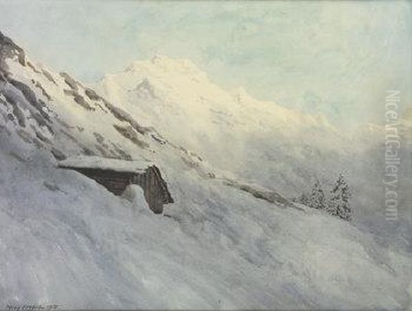 An Alpine Chalet Oil Painting by William Percy French