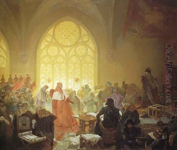 The Hussite King Jiri z Podebrad. 1925 Oil Painting by Alphonse Maria Mucha