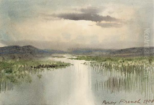 Lough In A Mountainous Landscape Oil Painting by William Percy French