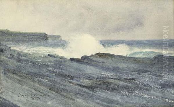 Waves Breaking On Rocks Off The Coast Oil Painting by William Percy French