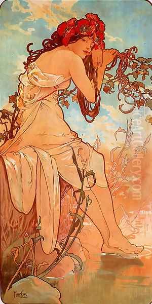 Summer Oil Painting by Alphonse Maria Mucha