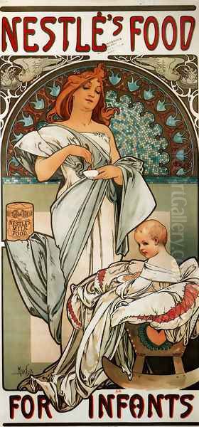 Nestlé's Food for Infants Oil Painting by Alphonse Maria Mucha