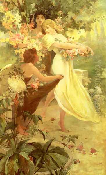 Spirit Of Spring Oil Painting by Alphonse Maria Mucha