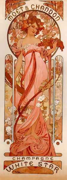 Moet And Chandon White Star Oil Painting by Alphonse Maria Mucha